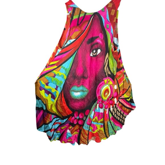 Jack Pot Abstract Art Dress OS Rayon Handkerchief Hem Colorful Graphic Face Boho - Picture 9 of 14